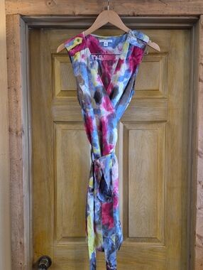 Banana Republic Medium 100 % Silk Wrap Dress Watercolor Floral Dress Sleeveless